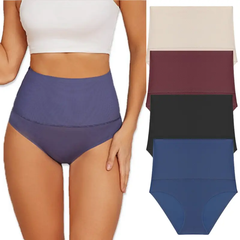 FINETOO Unite Store 4Pcs Seamless Womenswear High Waist Breathable Lingerie Briefs Basic Underpants Ladies Minimalist Stretch Smooth Panties