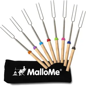 MalloMe Marshmallow Roasting Sticks - Smores Skewers for Fire Pit Kit - Hot Dog Camping Accessories Campfire Marshmellow 32 Inch Long Fork - 8 Pack