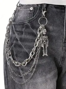 Punk Style Metal Waist Chain, Hip Hop Skull Pendant, Boho Halloween Design, Alloy Material, All Seasons Fashion Accessory