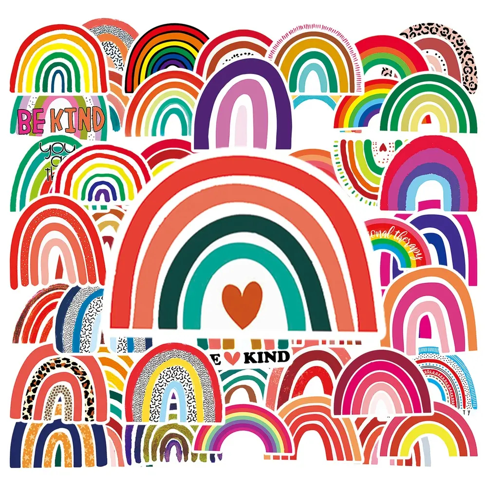 50Pcs Boho Rainbow Stickers, Aesthetic Neutral Bohemian Vinyl Decals, Waterproof Positive Quote Stickers, Cute Rainbow Stickers for Car Window, Laptop, Water Bottle, Skateboard, Gifts for Girls Teens #BohoStickers #RainbowStickers #AestheticStickers