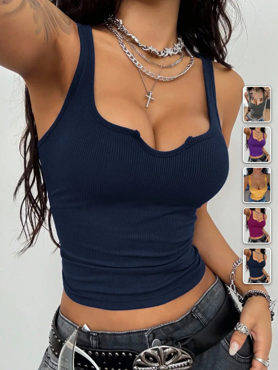 Ribbed Knit Camisole Seamless Bodycon Stretch Everyday Layering Top