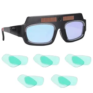 Welding goggles, 3/11 automatic brightness adjustment, true color lenses, 10 protective plates included. Solar Auto Darkening Goggles dark  mode  glasses Gold Darkening Welding Lens