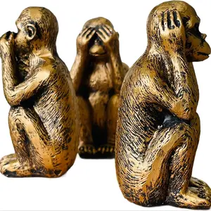 3 Wise Monkeys Statue Set - Hear No Evil See No Evil Speak No Evil - Resin Monkey Figurines for Office and Home Decor - Memorable Gift Option - Bronze Coating - Collectible Figurines - Decorative Sculptures
