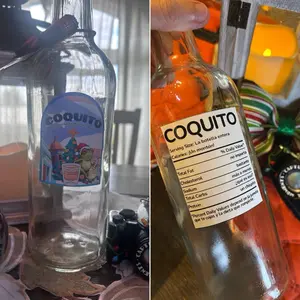 Coquito Bottle Label & Sticker Combo - 12 Festive Tropical Designs & 12 Nutrition Facts Labels for Holiday Gifts - Glossy Waterproof Vinyl - Perfect for Decorating Coquito Bottles