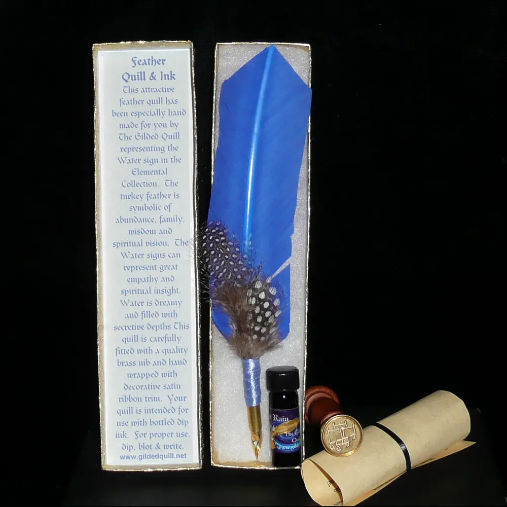 BLUE WATER QUILL Pen Elemental Ink Set, Dip Pen, Includes Blue Ink, Compact Design, Ideal for Writing and Drawing