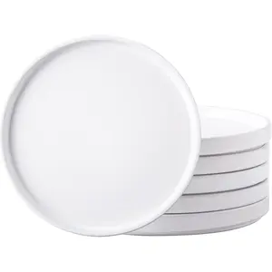 Ceramic Dinner Plates Set of 6, 10.0 Inch Matte Stoneware Plates for Kitchen,Modern Flat Dinnerware Dishes Set,Microwave& Dishwasher Safe, Scratch Resistant, Matte white