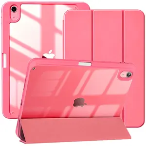 iPad Case for 10th/11th Generation, 10.9" Protection Durable Shockproof Tablet Casing, Cover with Crystal Clear Back, Pencil Holder, Auto Wake/Sleep Protective Shell, Pink & Marine Blue