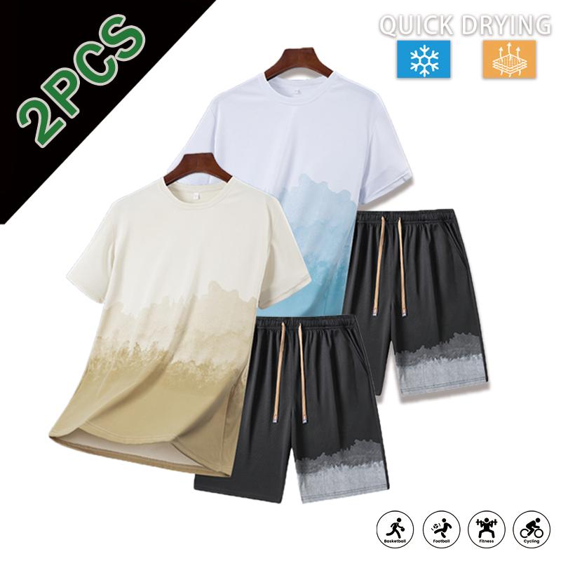 Men’s summer ice silk set — lightweight, breathable, quick-drying cooling tracksuit