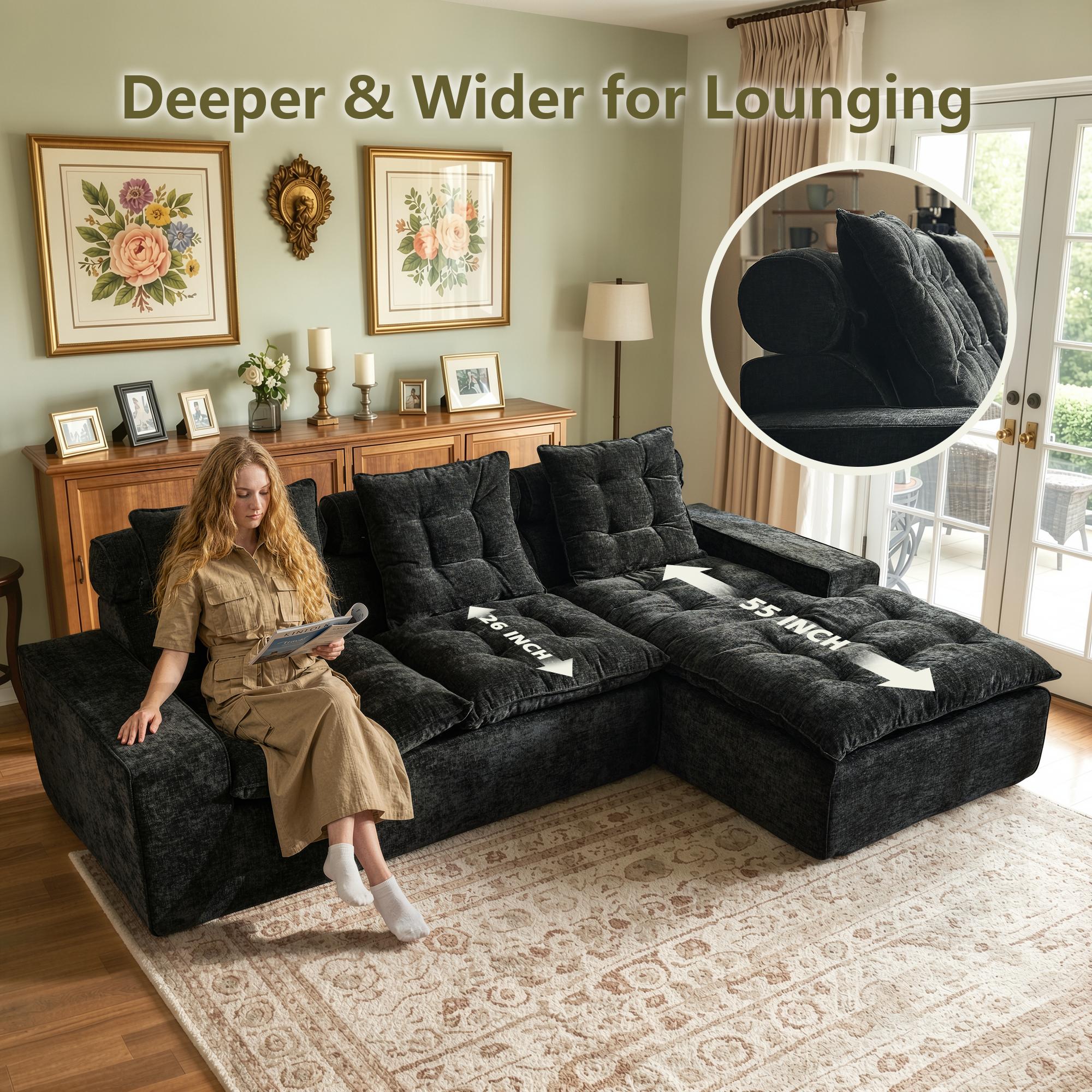 【Back To School】OVIOS 106" Modular Cloud Couch, Oversized Deep Seat Chenille Sectional Sofa with Chaise, Boneless No-Assembly L-Shaped Couch for Living Room, Apartment & Home Theater, Cream White 【Back To School】OVIOS 106" Modular Cloud Couch, Oversized Deep Seat Chenille Sectional Sofa with Chaise, Boneless No-Assembly L-Shaped Couch for Living Room, Apartment & Home Theater, Cream White