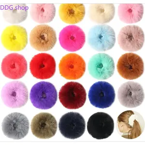 Women's & Children's Candy-Colored Faux Fur Scrunchies, Sports & Outdoor Hair Tie Accessories (Multiple Colors Available)