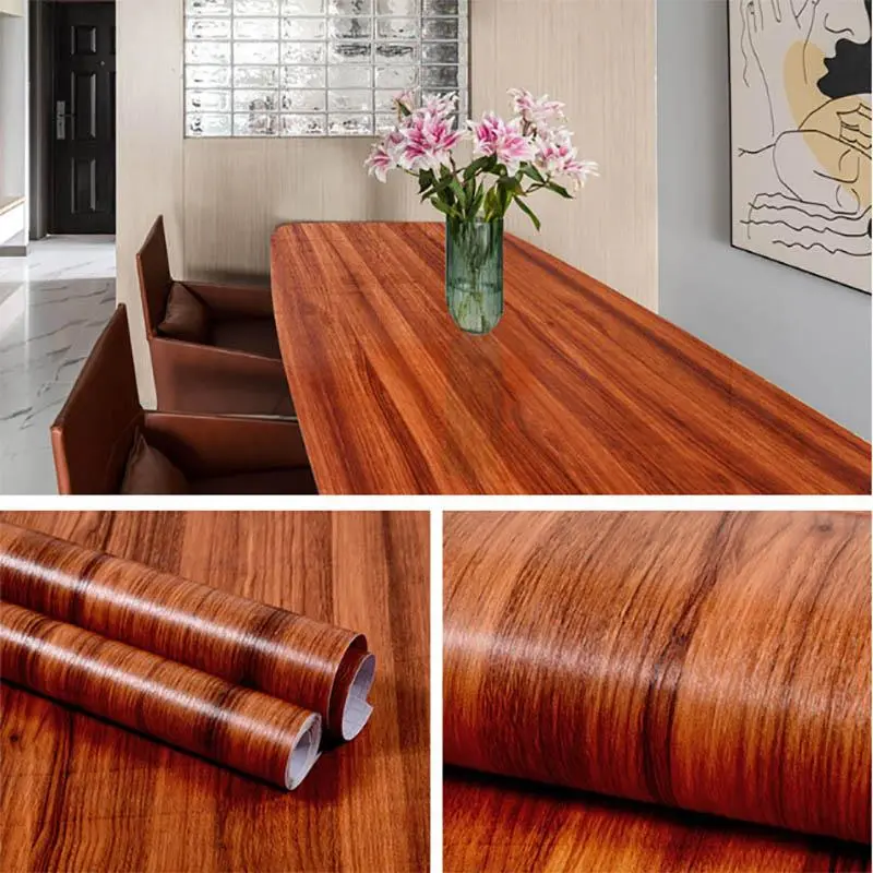 Thick Wood Grain Waterproof Stickers PVC Self-adhesive Wallpaper For Wardrobes Desks Old Doors Furniture Renovation
