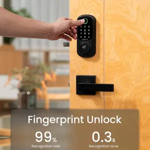 DESLOC Fingerprint Smart Door Lock with 2 Lever Handles, Keyless Entry Door Lock, App Control, Smart Locks for Front Door, Smart Deadbolt Lock, Touchscreen Keypad, Emergency Power Port, 12 Months Battery, IP54