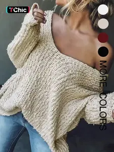 Women's Off-Shoulder Sweater, Fall Winter Casual Loose-Fit Knitted Top, Soft Comfortable Elegant Slimming Design, Knitwear