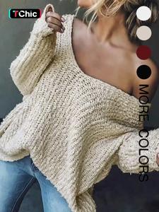 women's off-shoulder sweater, fall winter casual loose-fit knitted top, soft comfortable elegant slimming design