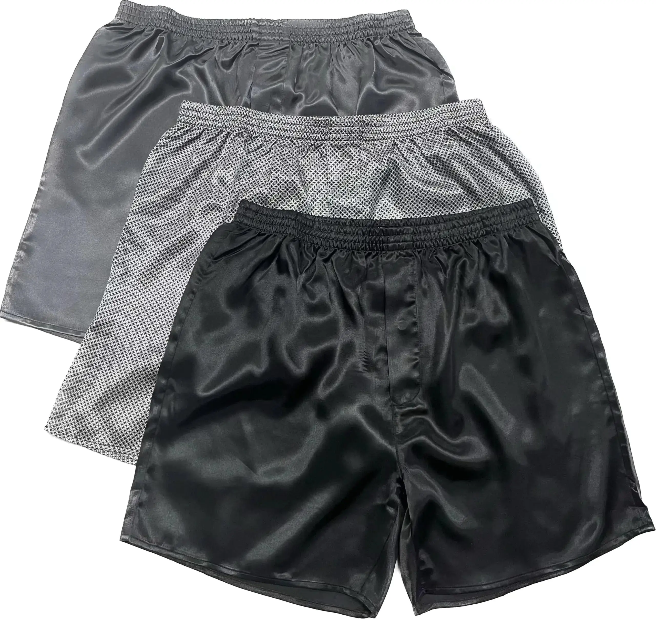 Lavenderi Mens Silk Satin Boxer Shorts Pajama Shorts(BlaGreSilSmall)
