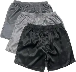 Lavenderi Mens Silk Satin Boxer Shorts Pajama Shorts(BlaGreSilSmall)