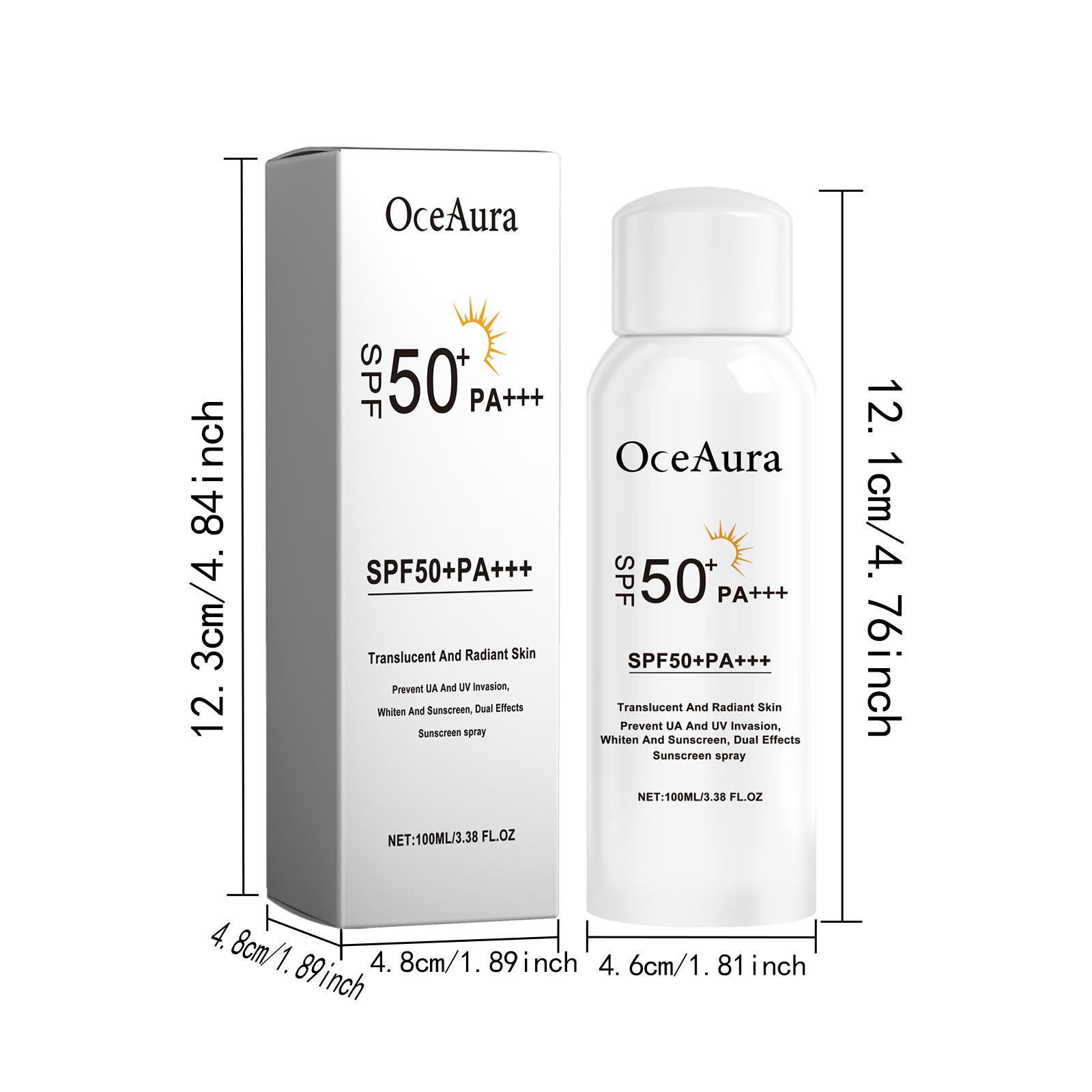 OCEAURA Sunscreen Spray SPF 50, Physical Mineral Sunscreen with Rice Ferment Brightening, Non-Sticky Lightweight Mist for Face & Body, Fast Absorbing UV Protection for All Skin shield flex