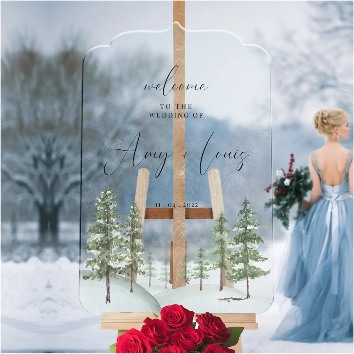 White Winter Theme Wedding Reception Signs
