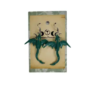 Tideborn Scales Water Dragon Single Earrings - Limited Edition Handcrafted Emotional Flow & Intuitive Clarity Green Glitter Moon Design Comfortable Nickel-Free Jewelry