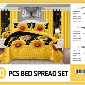 Sunflower Queen Borrego Blanket Set - 10 Piece Floral Design with Matching Accessories for Queen/King Sizes - Cozy Home Decor Featuring Sunflower Motif