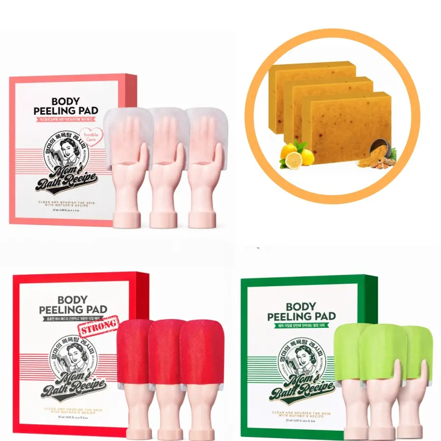 3PC/1 box Mom’s Bath Recipe /Korean Import Original Bath Recipe Set - Honey & Yogurt Exfoliating Body Peeling Pad, Bubble Wash-Scrub Glove for Dead Skin Removal & Skin Retexturizing Bath Accessories, Personal,bath brush,kojic turmeric face soap set
