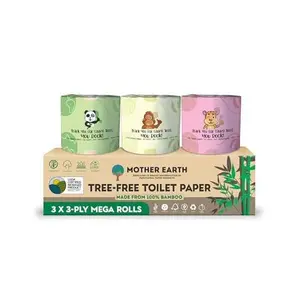 MOTHER EARTH Bamboo Toilet Paper - Ultra Soft & Strong 3-Ply Bath Tissue, 400 Sheets Per Roll, Hypoallergenic & Septic Safe, Mega Rolls, Pack of 3 Rolls