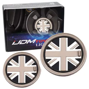 iJDMTOY Black/Grey 73mm Union Jack UK Flag Style Silicone Insert Mats For Mini Cooper R55 R56 R57 R58 R59 Front Console Drink Holders