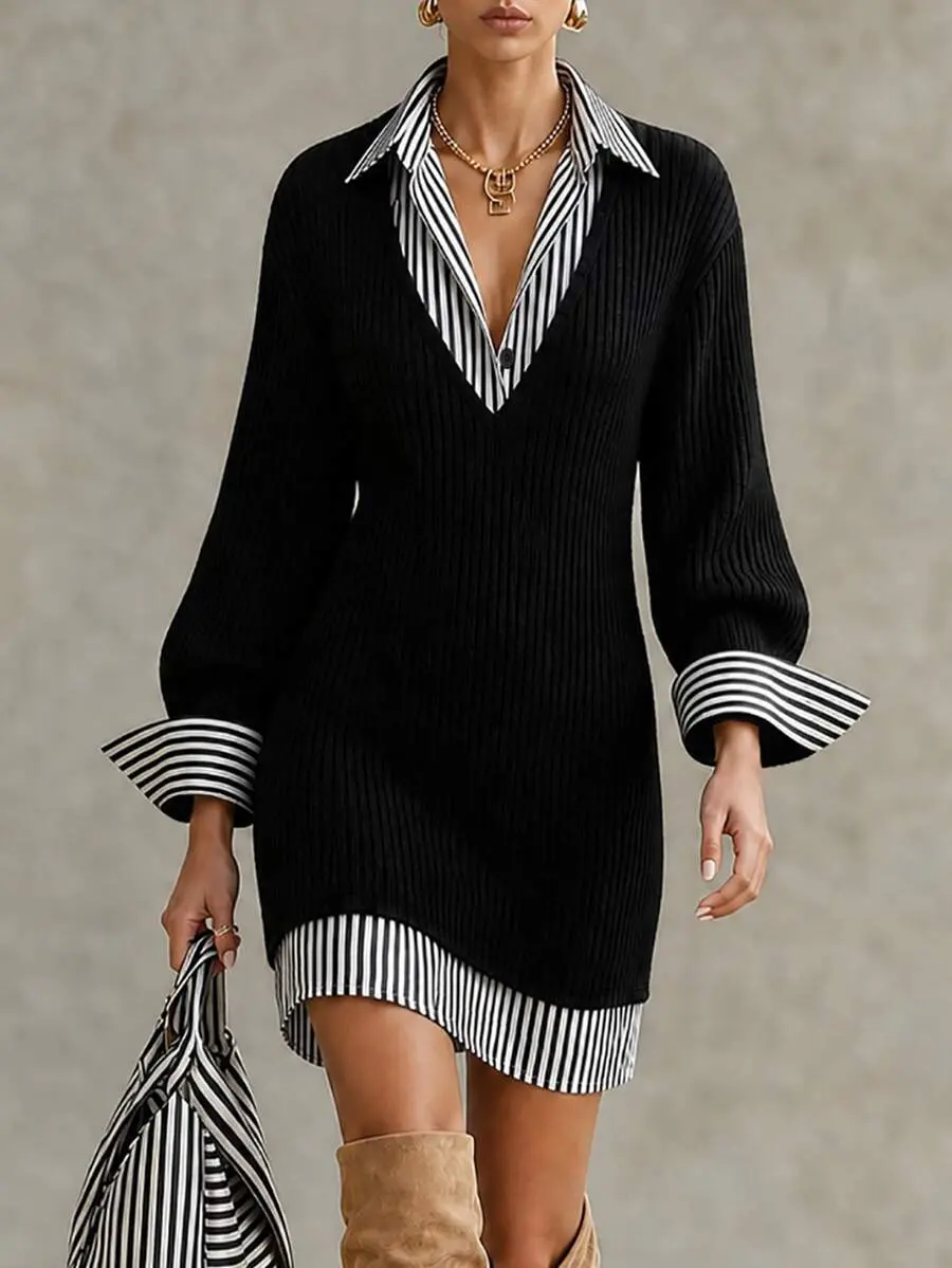 Ribbed + Fuzzy Ribbed Patchwork Dress