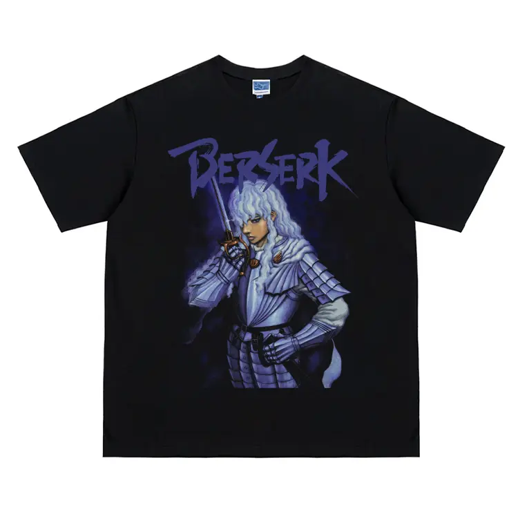 Menswear Berserk "The Great Ambitionist" Retro Vibe Modern Edge Anime Digital Short-Sleeve 100% Cotton Vintage Oversized Loose T-Shirt, Eco-Dye Safe Original Design Casual Streetwear Men's Top