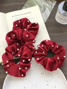 4-piece set of plush vintage pearls embellished with large intestine headbands, fashionable high tailed meatballs, hair accessories suitable for women's daily wear during autumn, winter, Valentine's Day, Christmas and other holidays