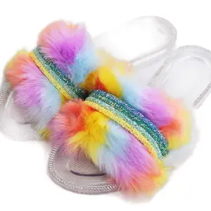 Rainbow colored fluffy sandals size 9 Slipper