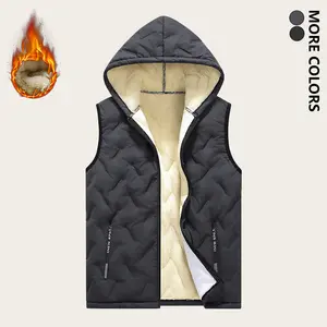 Men's Autumn Winter Warm Lining Sleeveless Jacket, Fleece Lightweight Comfortable Casual Hooded Vest, Trendy Retro Style Zipper Jacket, Non-Stretch, Suitable for Commuting, Hiking Trips, Daily Activities