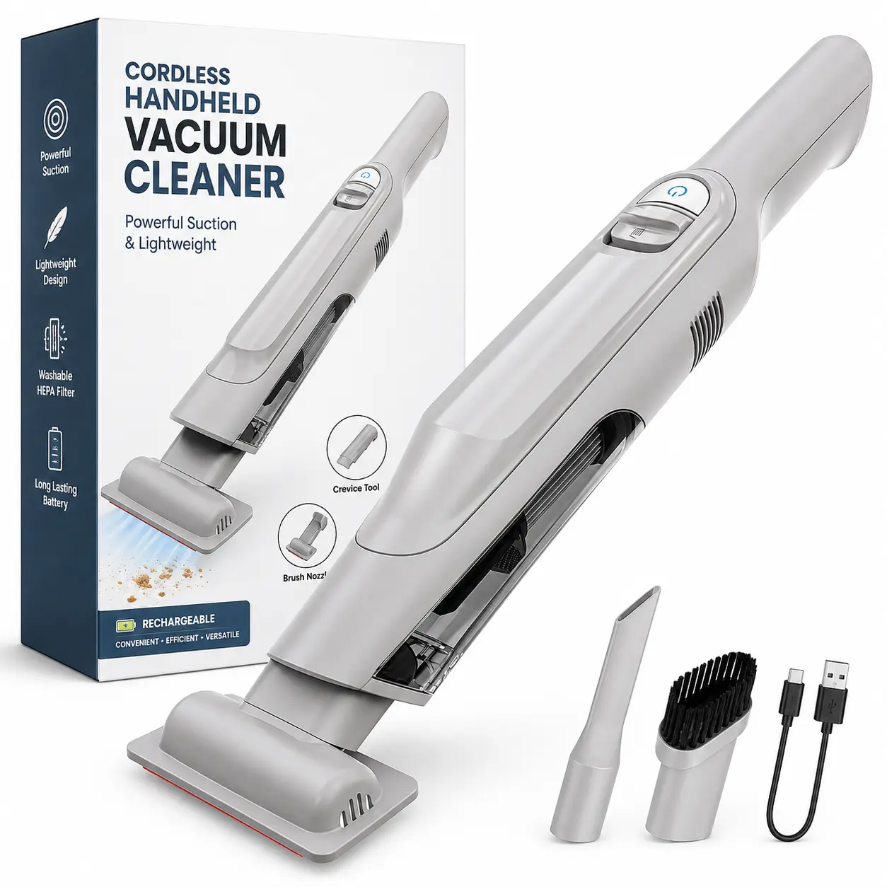 Cordless Vacuum Cleaner, Rechargeable Lightweight Handheld Vacuum, Portable Stick Vacuum for Home, Pet Hair, Carpet, and Car Cleaning(GR Pro)