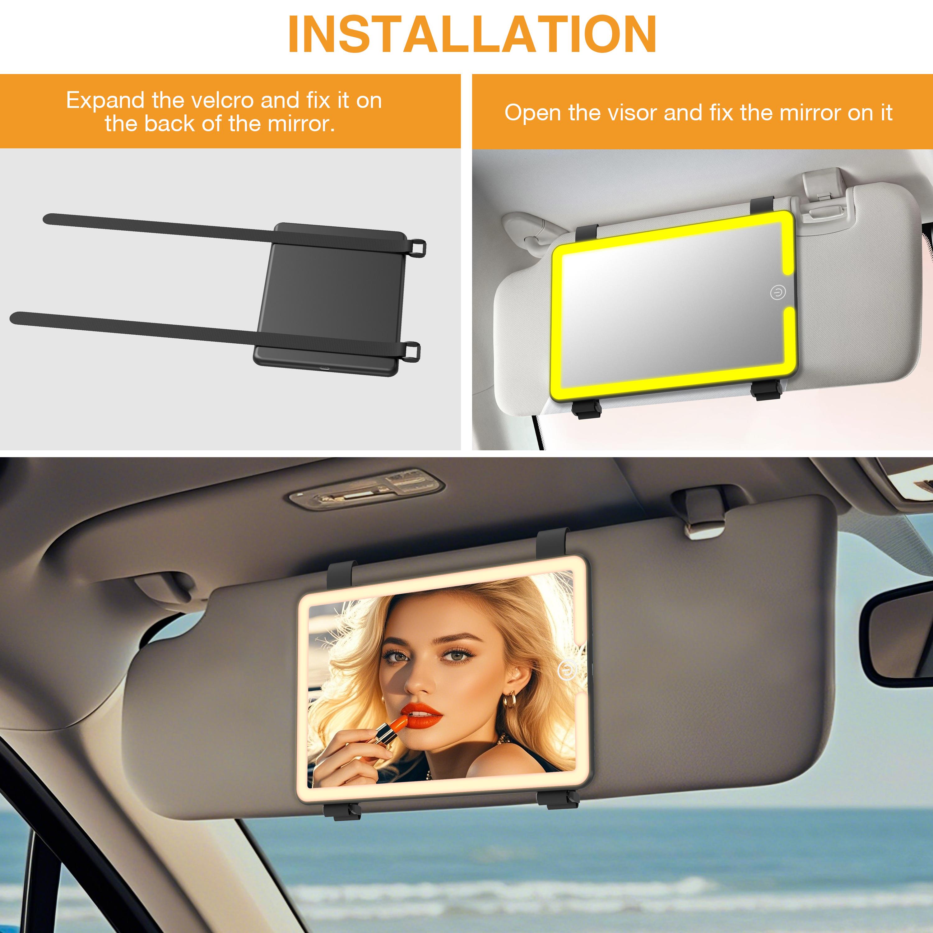 USB & Mobile Lights CCar Sun Visor Vanity Mirror, Rechargeable LED Makeup Mirror with 3 Light Modes & 58 LEDs,Dimmable Touch Control, Type-C Charging, Adjustable Strap for Cars