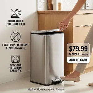 Garvee 13.2 Gallon Stainless Steel Trash Can 50L Horizontal Kitchen Garbage Bin With Soft Close Lid Step Pedal And Removable Inner Bucket Fingerprint Resistant
