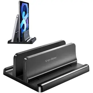 Vaydeer Vertical Laptop Stand Holder Plastic Adjustable Desktop Notebook Dock Space-Saving 3 in 1 for All MacBook Pro Air, Mac, HP, Dell, Microsoft Surface, Lenovo, up to 17.3 inches (Black) Office Gadgets