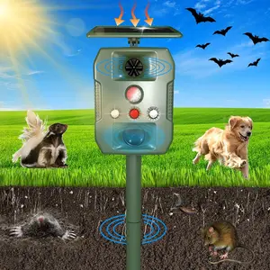 Solar-powered bird repeller, high-power ultrasonic rodent repeller, cat repeller, waterproof LED voice alarm dog repeller, animal expeller. Suitable for multiple scenarios.