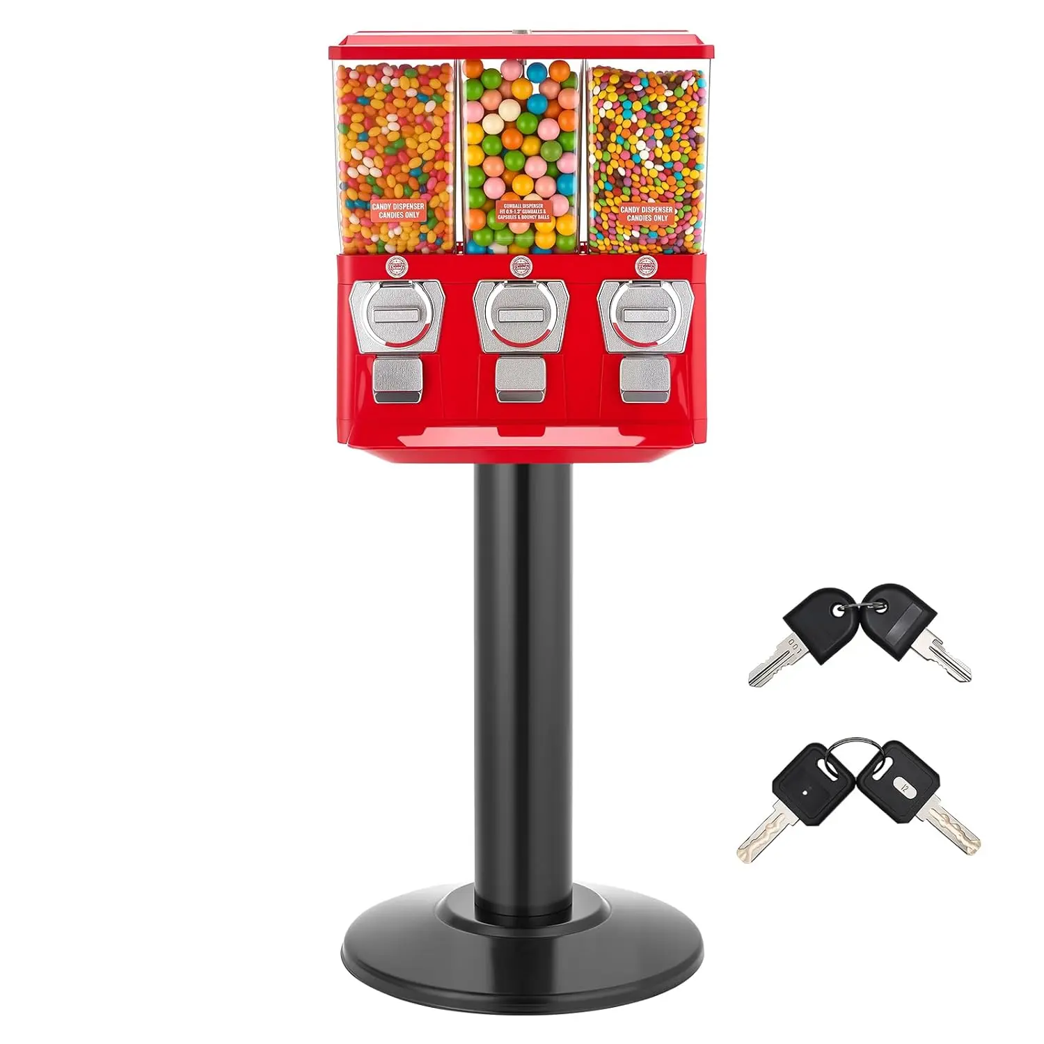 VEVOR Candy Vending Machine, Triple Compartment Candy Vending Machine with Stand, Gumball & Candies Vendings Machines with Built-in Cash Box, Detachable, Vintage Candies Dispenser for Shops, Arcades
