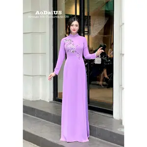 Flowers embroidered Pastel Purple Ao Dai Set | Traditional Vietnamese Ao Dai H2