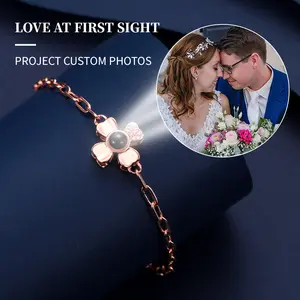 L&M Photo Customized Projection Jewelry Personalized Birthday Gift Four-Leaf Clover Zircon-Embedded Bracelet HD Stocking Stuffer for Women Bracelet Kit,custom gift Interchangeable Christian Silicone Bracelets