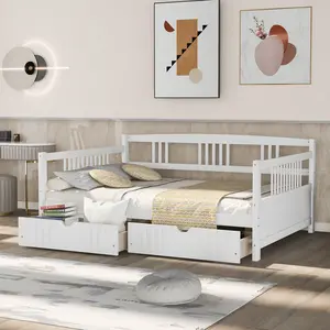 Dreamzon Full Size Daybed Wood Bed with Two Drawers,White(OLD  SKU:LP000058AAK)