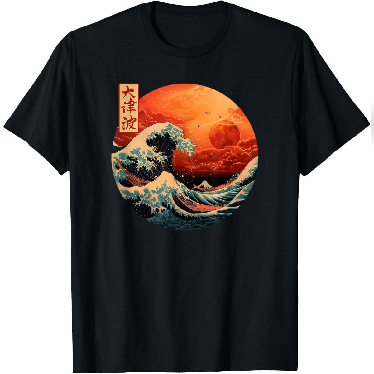 The Great Wave Kanagawa Japanese Streetwear T-Shirt Relaxed Fit Cotton T-Shirt