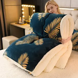 High-Quality Thick Snowflake Velvet Milk Wool Blanket, Soft Luxury Bedding, Palm Leaf Design, Multi-Functional Home Decor, All Seasons Use, Decorative Giftable Blankets