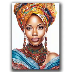 African woman DIY diamond painting Kit,Diamond Art Kits for Adults,Full Round Diamond mosaic kits,craft kit for beginner,Diamond Dots, Gem Art and Crafts for home wall decor,11.8X15.7inch