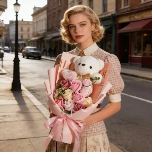 Mother's Day/Graduation Season Limited | Eternal Rose Soap Flower Teddy Bear Bouquet Gift Box, Eternal Love that Never Fades, Give Mom/Friend an Eternal Tender and Surprise! 💐