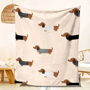 Dachshund Pattern Blanket, Soft Comfortable Warm Throw, Air-conditioned Room Blanket, Warm Nap Blanket for Home & Office & Travel