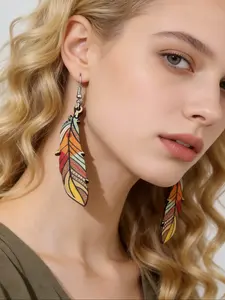 Fashion Leaf Earrings, Casual Heart Design Drop Earrings, Stainless Steel Plated with Precious Metal, All Seasons Jewelry