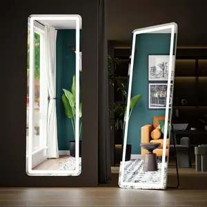 Crafted Comforts LED Illuminated Floor Mirror - Durable Decor Wall Glass Light Standing Switch