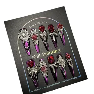 Purely handmade wearing nail high-end sense black purple cat eye long heavy industry flash high-end fake nail patch