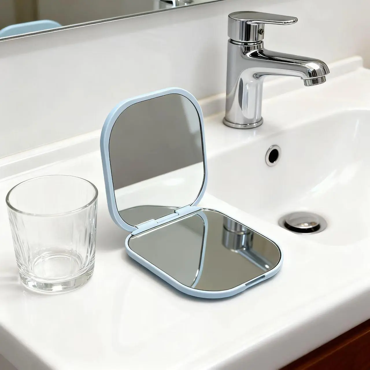 Square Flat Mirror Handheld Makeup Mirror, Magnetic Auto On/off Closure, Dual-Sided for Home Skincare, Travel-Friendly, Travel Hand Mirrors